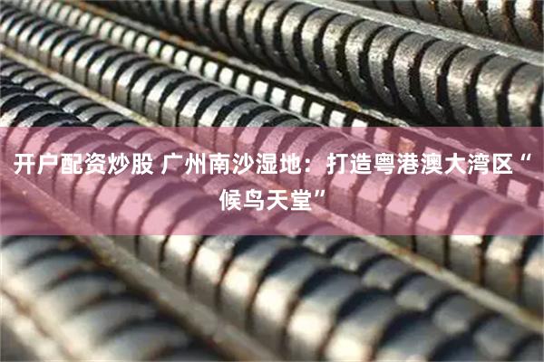 开户配资炒股 广州南沙湿地：打造粤港澳大湾区“候鸟天堂”